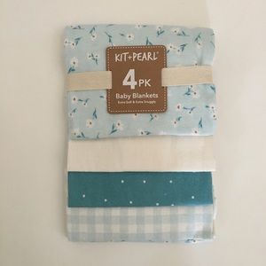 NEW 4 Kit and Pearl Baby Cotton Receiving Blankets Baby Girls Blue
